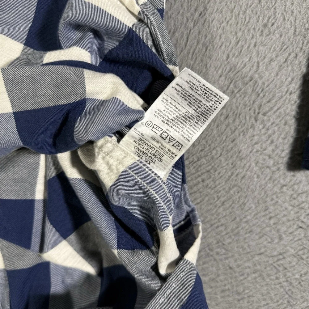 Banana Republic Luxe Flannel Shirt XXL Blue White‎ Check Plaid Slim Fit